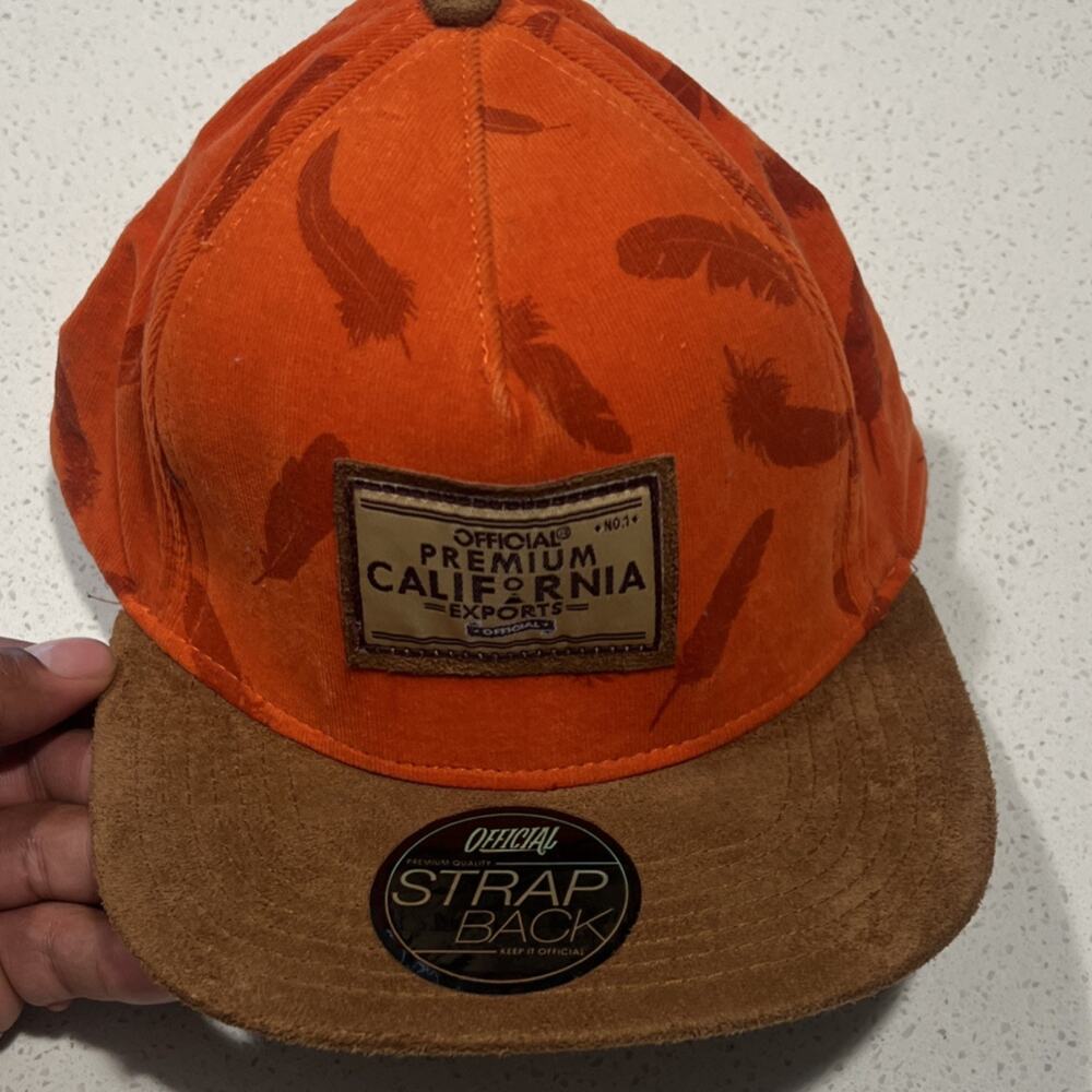 OFFICIAL Orange Brown Strapback Hat Men Adjustable Feather Fashion Theme Casual